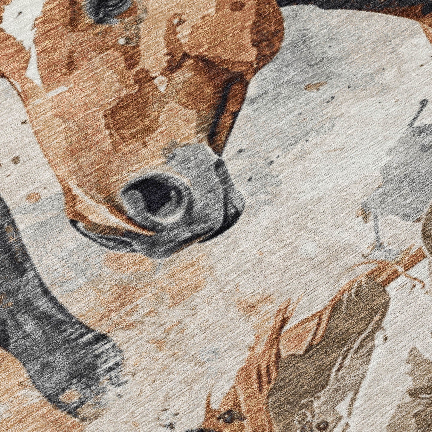 8' Beige Charcoal And Brown Round Horse Washable Indoor Outdoor Area Rug