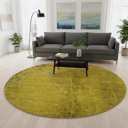 8' Gold And Gray Abstract Washable Round Rug With UV Protection