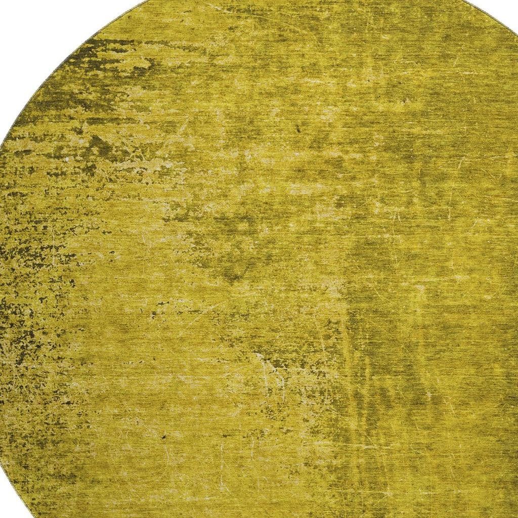 8' Gold And Gray Abstract Washable Round Rug With UV Protection